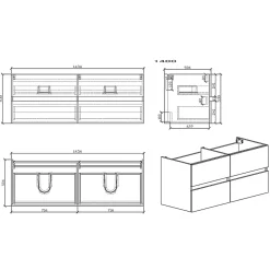 Meuble salle de bain design double vasque SIENA largeur 144 cm chêne clair texture