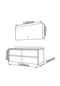 Meuble salle de bain double vasque 140cm bois et effet marbre marron avec miroir LED LB-8475M-140