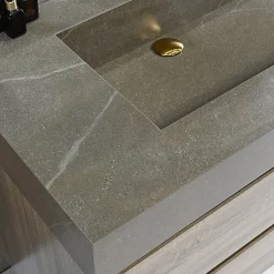 Meuble salle de bain double vasque 120cm bois et effet marbre marron avec miroir LED LB-8476M-120