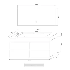 Meuble salle de bain double vasque 140cm bois et effet marbre marron avec miroir LED LB-8476M-140