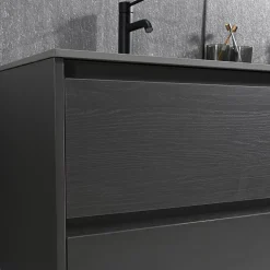 Meuble salle de bain double vasque 140cm gris et effet marbre gris avec miroir LED LB-8475G-140