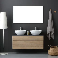 Meuble Salle De Bain En Chêne Naturel 120Cm Avec Miroir 120X60 - Sole
