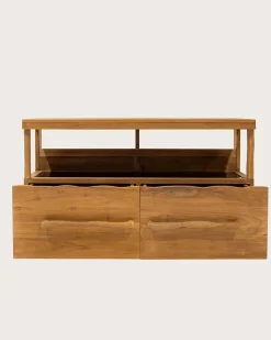 Meuble salle de bain en teck avec étagère en verre 140 cm - Uniqka
