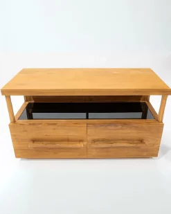 Meuble salle de bain en teck avec étagère en verre 140 cm - Uniqka