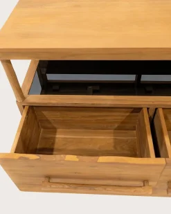 Meuble salle de bain en teck avec étagère en verre 140 cm - Uniqka