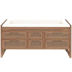 Meuble salle de bain en teck et terazzo beige 145 cm - Uniqka