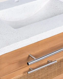 Meuble salle de bain en teck et terazzo beige 145 cm - Uniqka
