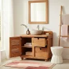 Meuble salle de bain en teck porte persienne 90 cm - Uniqka