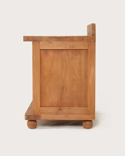 Meuble salle de bain en teck porte persienne 90 cm - Uniqka