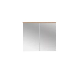 Meuble salle de bain ERMANO Chene clair et blanc brillant 80x70 cm 2 portes miroir Meuble suspendu