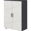 Meuble salle de bain gris à double porte avec étagères réglables, meuble d'appoint et rangement pour salon, 60x30x82 cm