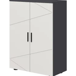Meuble salle de bain gris à double porte avec étagères réglables, meuble d'appoint et rangement pour salon, 60x30x82 cm