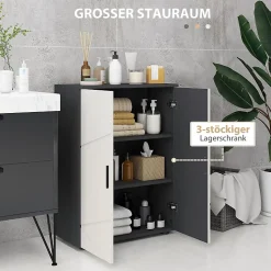 Meuble salle de bain gris à double porte avec étagères réglables, meuble d'appoint et rangement pour salon, 60x30x82 cm