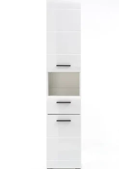 Meuble salle de bain. Meuble colonne mélaminé blanc brillant. L - H - P : 30 - 182 - 31 cm