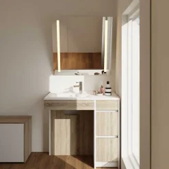 Meuble salle de bain PMR ANDY PLUS 90 cm bois et blanc + miroir Motory