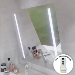 Meuble salle de bain PMR ANDY PLUS 90 cm bois et blanc + miroir Motory