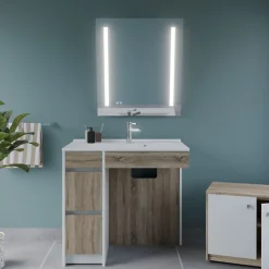 Meuble salle de bain PMR ANDY PLUS 90 cm bois et blanc + miroir Rota Plus