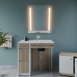 Meuble salle de bain PMR ANDY PLUS 90 cm bois et blanc + miroir Rota Plus