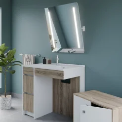 Meuble salle de bain PMR ANDY PLUS 90 cm bois et blanc + miroir Rota Plus