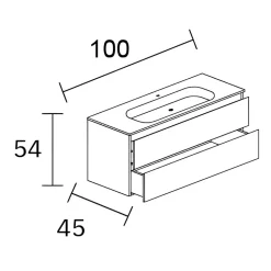 Meuble Salle de Bain REEL 101 cm x H54 x P45 cm, Plan Vasque Grès Cérame NA, 2 Tiroirs Impression 3D Poignée Noir, Chêne Moyen