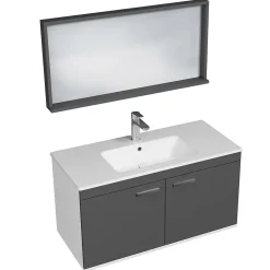 Meuble salle de bain RUBITE simple vasque 2 portes Gris anthracite L. 100 cm + miroir cadre - Saniverre