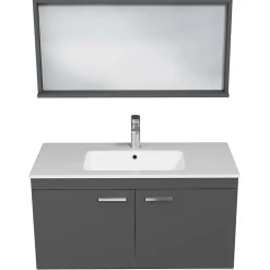 Meuble salle de bain RUBITE simple vasque 2 portes Gris anthracite L. 100 cm + miroir cadre - Saniverre
