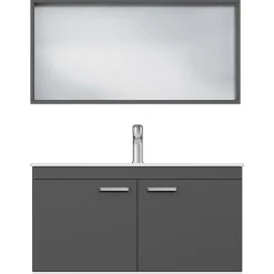 Meuble salle de bain RUBITE simple vasque 2 portes Gris anthracite L. 100 cm + miroir cadre - Saniverre