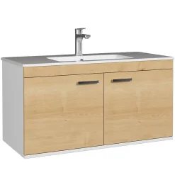 Meuble salle de bain RUBITE simple vasque 2 portes Chêne clair L. 100 cm - Saniverre