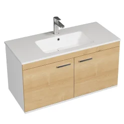 Meuble salle de bain RUBITE simple vasque 2 portes Chêne clair L. 100 cm - Saniverre