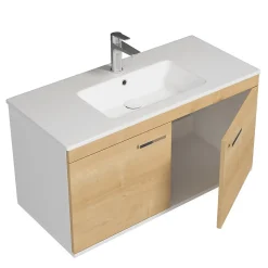 Meuble salle de bain RUBITE simple vasque 2 portes Chêne clair L. 100 cm - Saniverre