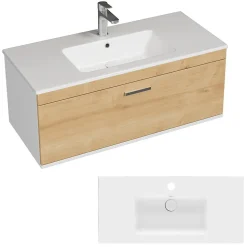 Meuble salle de bain RUBITE simple vasque 2 portes Chêne clair L. 100 cm - Saniverre