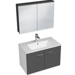 Meuble salle de bain RUBITE simple vasque 2 portes Gris anthracite L. 80 cm + miroir armoire - Saniverre