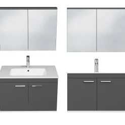 Meuble salle de bain RUBITE simple vasque 2 portes Gris anthracite L. 80 cm + miroir armoire - Saniverre