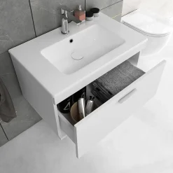 Meuble salle de bain simple vasque RUBITE 1 tiroir Blanc L. 80 cm + miroir armoire - Saniverre