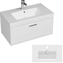 Meuble salle de bain simple vasque RUBITE 1 tiroir Blanc L. 80 cm + miroir armoire - Saniverre