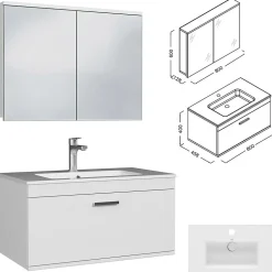 Meuble salle de bain simple vasque RUBITE 1 tiroir Blanc L. 80 cm + miroir armoire - Saniverre