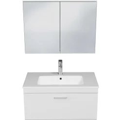 Meuble salle de bain simple vasque RUBITE 1 tiroir Blanc L. 80 cm + miroir armoire - Saniverre