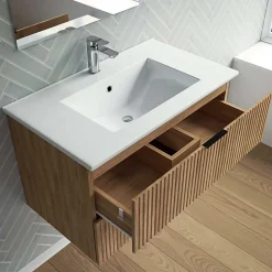 Meuble salle de bain simple vasque 60cm bois MDF ondulé