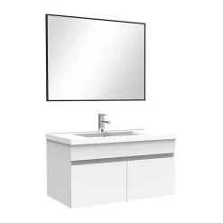 Meuble salle de bain simple vasque 80cm meuble + miroir Blanc