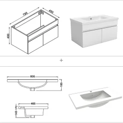 Meuble salle de bain simple vasque 80cm meuble + miroir Blanc
