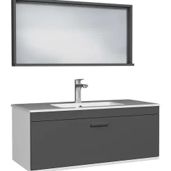 Meuble salle de bain simple vasque RUBITE 1 tiroir Anthracite L. 100 cm + miroir cadre - Saniverre