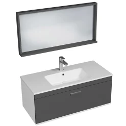 Meuble salle de bain simple vasque RUBITE 1 tiroir Anthracite L. 100 cm + miroir cadre - Saniverre