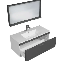 Meuble salle de bain simple vasque RUBITE 1 tiroir Anthracite L. 100 cm + miroir cadre - Saniverre