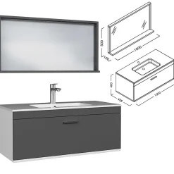 Meuble salle de bain simple vasque RUBITE 1 tiroir Anthracite L. 100 cm + miroir cadre - Saniverre