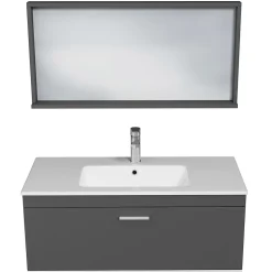 Meuble salle de bain simple vasque RUBITE 1 tiroir Anthracite L. 100 cm + miroir cadre - Saniverre