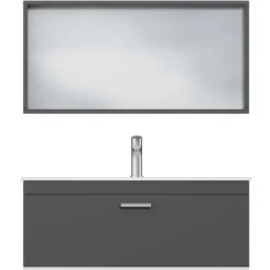 Meuble salle de bain simple vasque RUBITE 1 tiroir Anthracite L. 100 cm + miroir cadre - Saniverre