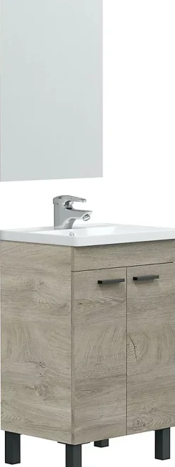 Meuble salle de bain Sous-Vasque 50 cm + Miroir coloris Alaska chêne à nœuds - Longueur 50 x Hauteur 80 x Profondeur 40 cm