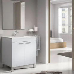 Meuble salle de bain Sous-vasque 60 cm avec 2 portes + Miroir coloris blanc brillant - H80 x Longueur 60 x Profondeur 45 cm