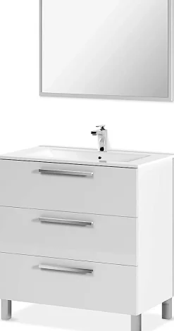 Meuble salle de bain sous vasque avec 3 Tiroirs + 1 Miroir - Longueur 80 x Profondeur 45 x Hauteur 86 cm