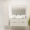 Meuble salle de bain strié 120 cm pour vasque à poser - Blanc mat - à suspendre - Tirso